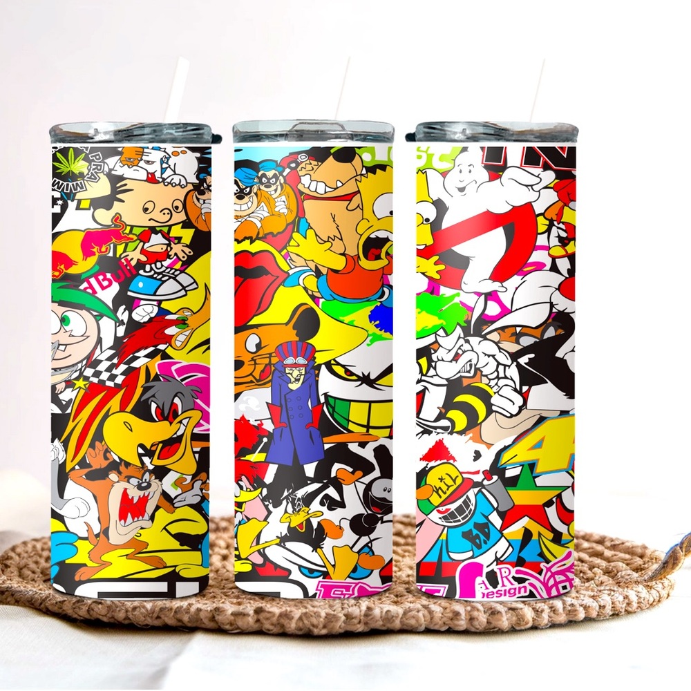 90’s cartoon inspired 20 oz. stainless steel tumbler with lid and straw